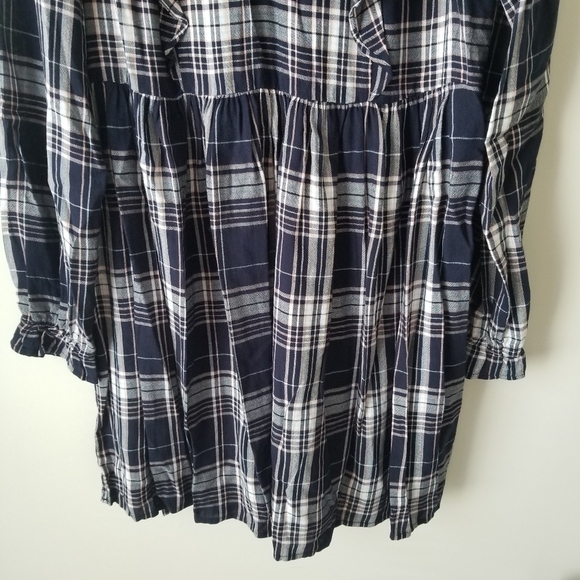 LOFT Plaid Ruffle V Neck Swing Dress Size XS - Picture 3 of 15